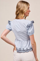 Striped Embroidered Peplum Top