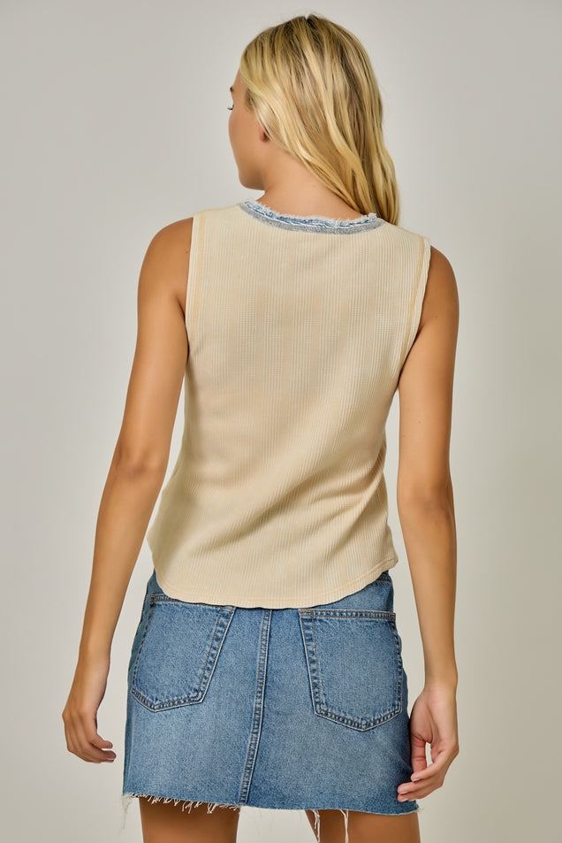 Washed Thermal Henley Top
