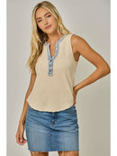 Washed Thermal Henley Top