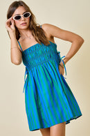 Blue/Green Striped Mini Dress