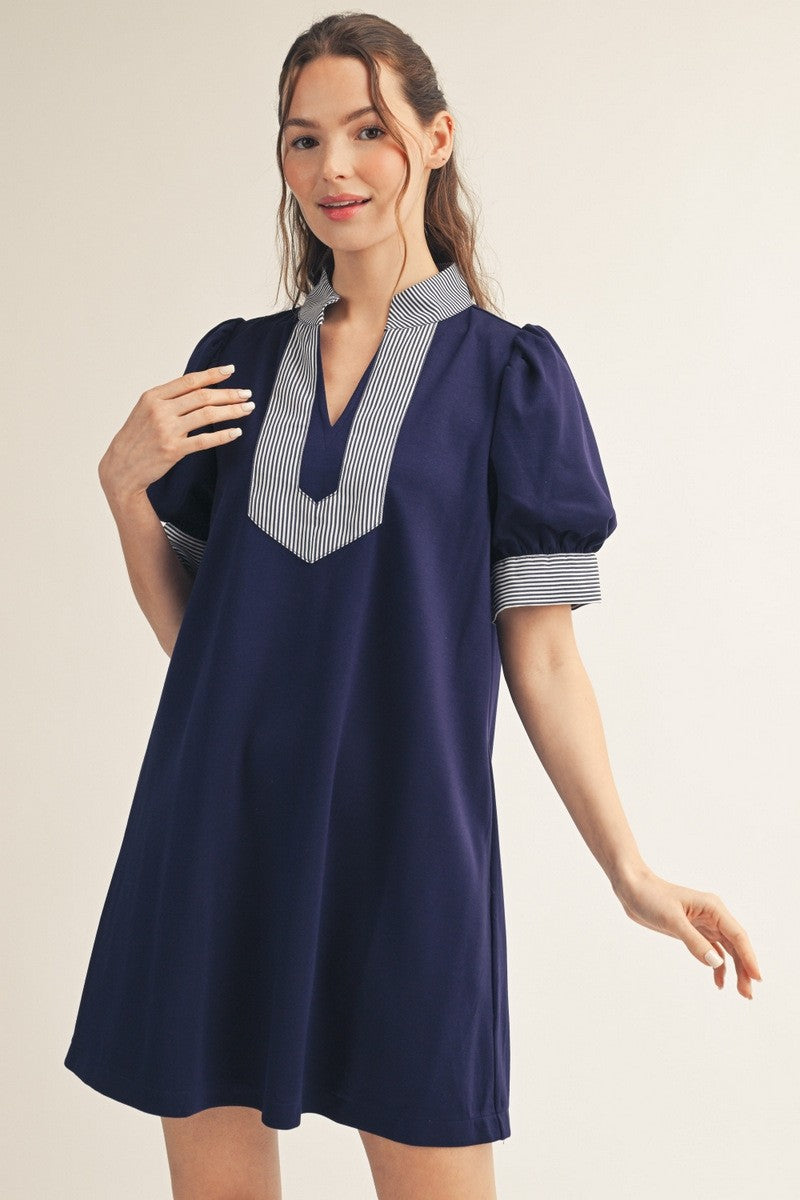 Stripe Contrast Accent Solid Dress