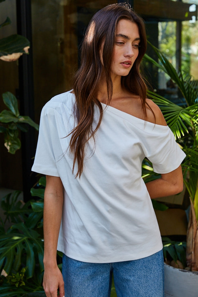 One Shoulder White Tee