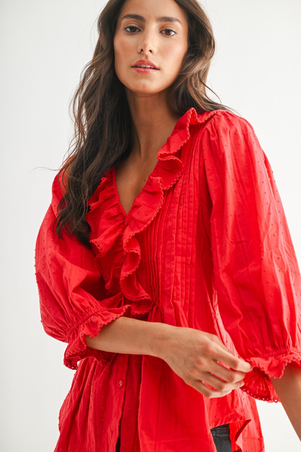 Red Ruffled Blouse