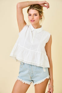 Swiss Dot Collared Blouse
