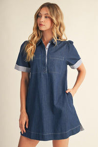 Stripe Contrast Denim Mini Dress