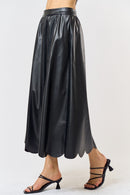 Scalloped Faux Leather Midi Skirt