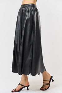 Scalloped Faux Leather Midi Skirt