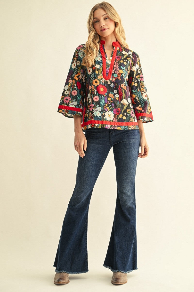 Accent Floral Contrast Top