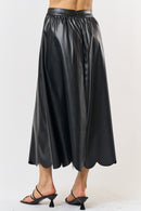 Scalloped Faux Leather Midi Skirt