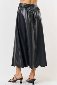 Scalloped Faux Leather Midi Skirt