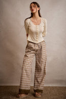 Plaid Embroidered Hem Pants