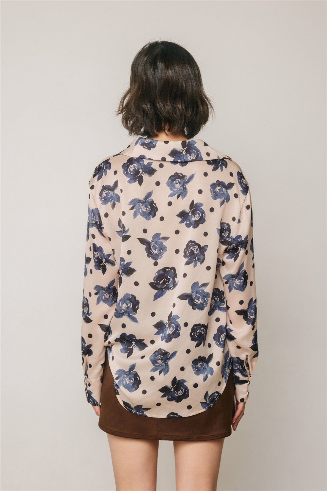 Floral Polka Dot Satin Blouse