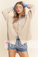 Ribbed Contrast Collar Cardigan