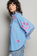 Embroidered Blue Striped Blouse