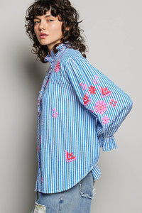 Embroidered Blue Striped Blouse