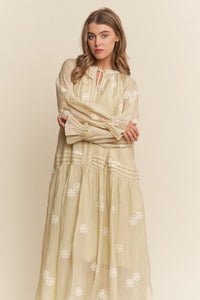 Embroidered Long Sleeve Maxi Dress