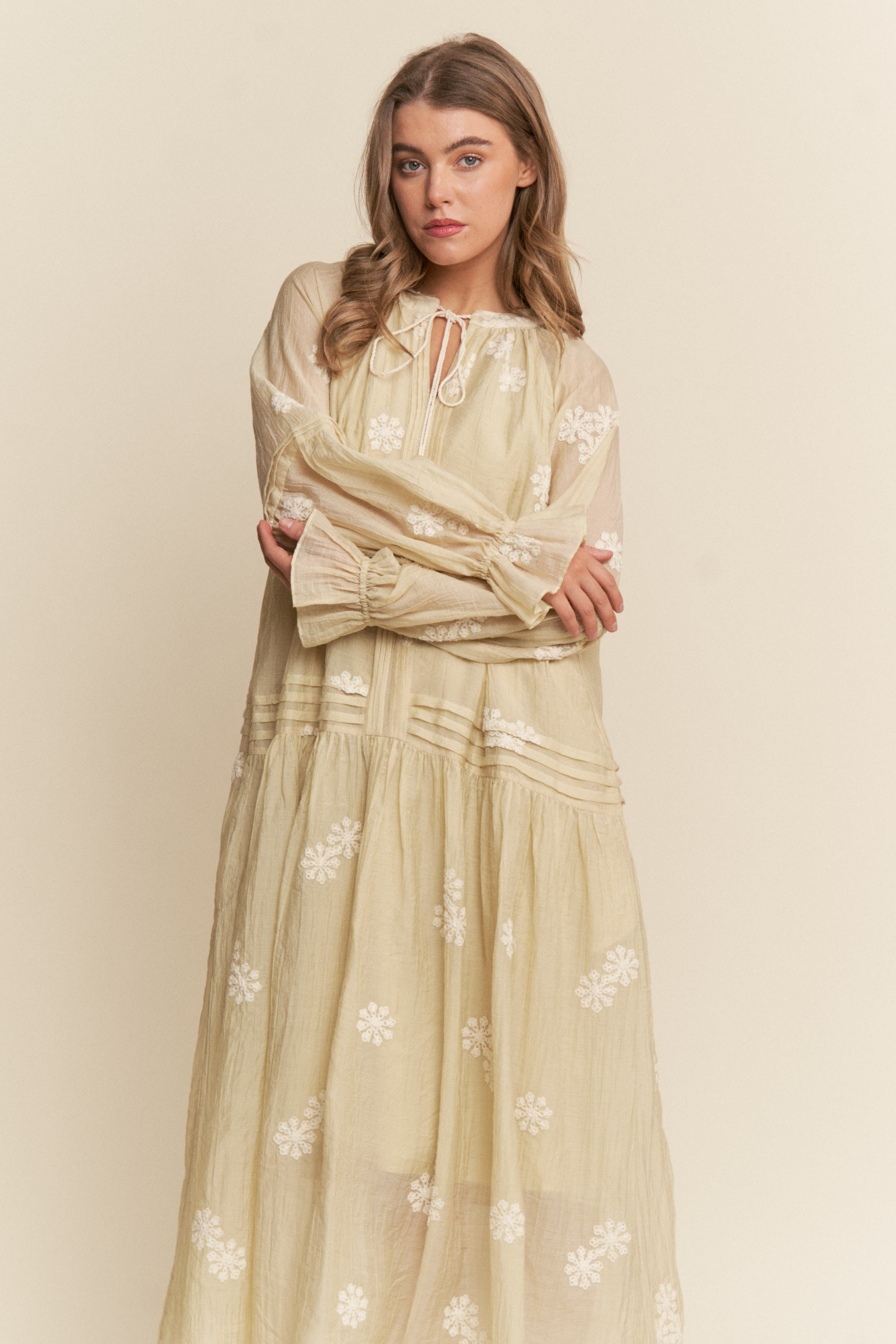 Embroidered Long Sleeve Maxi Dress