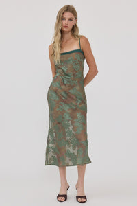 Floral Jacquard Midi Slip Dress