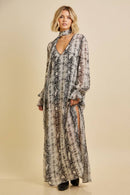 Snake Print Maxi Dress with Scarf
