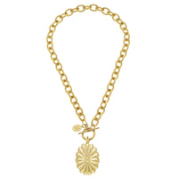 Gold Large Oval Concho On Toggle Chain Necklace