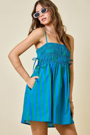 Blue/Green Striped Mini Dress