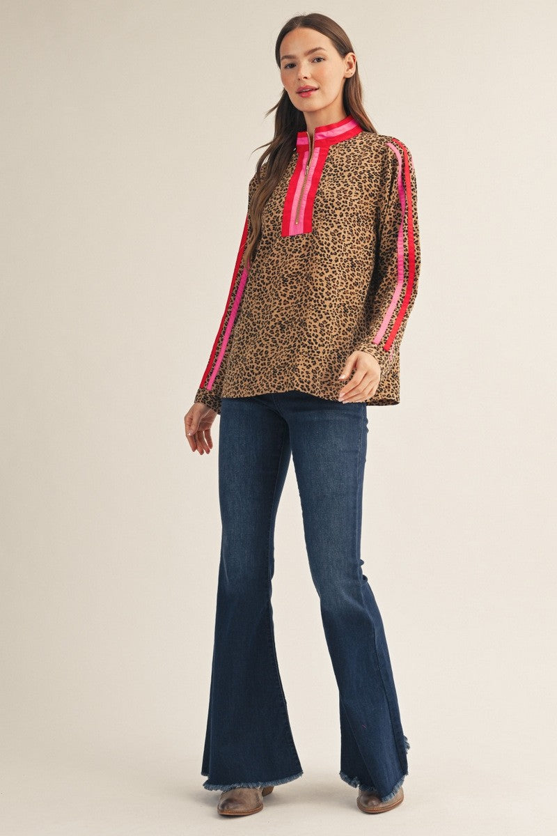 Front Zip Up Leopard Top
