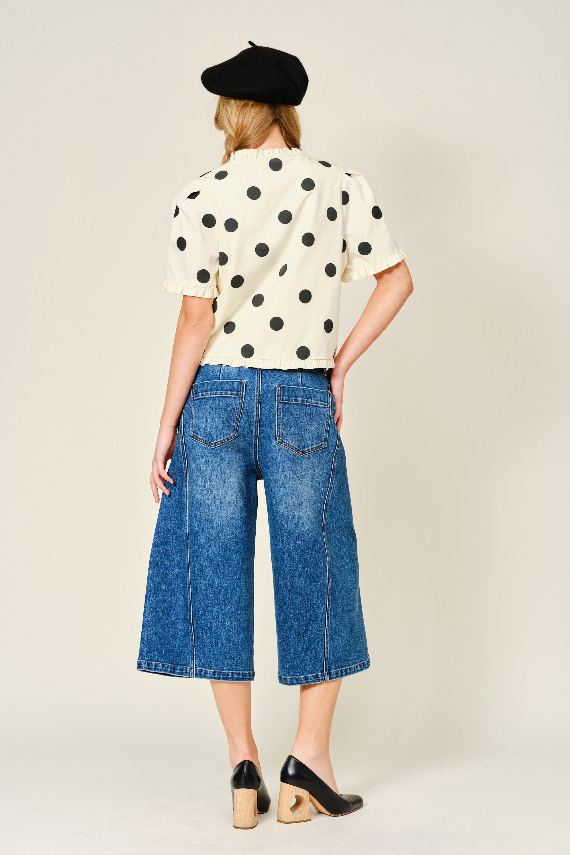 Ruffle Hem Polka Dot Top