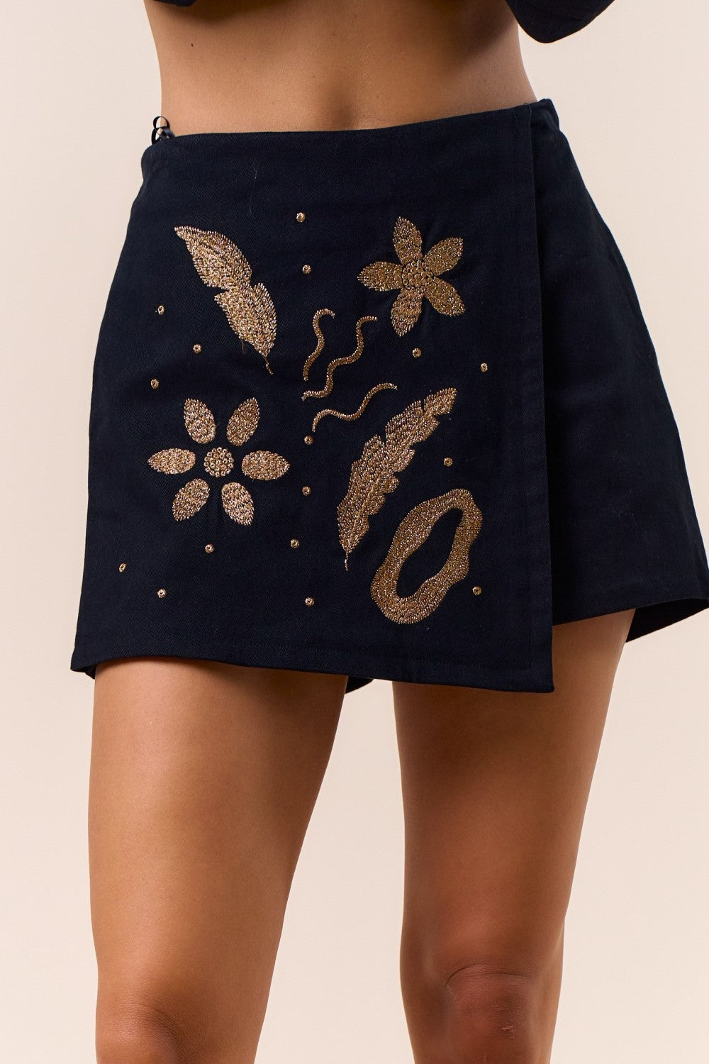 Embroidered Wrap Skort