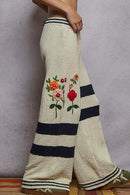 Embroidered Detail Chenille Sweater Pants
