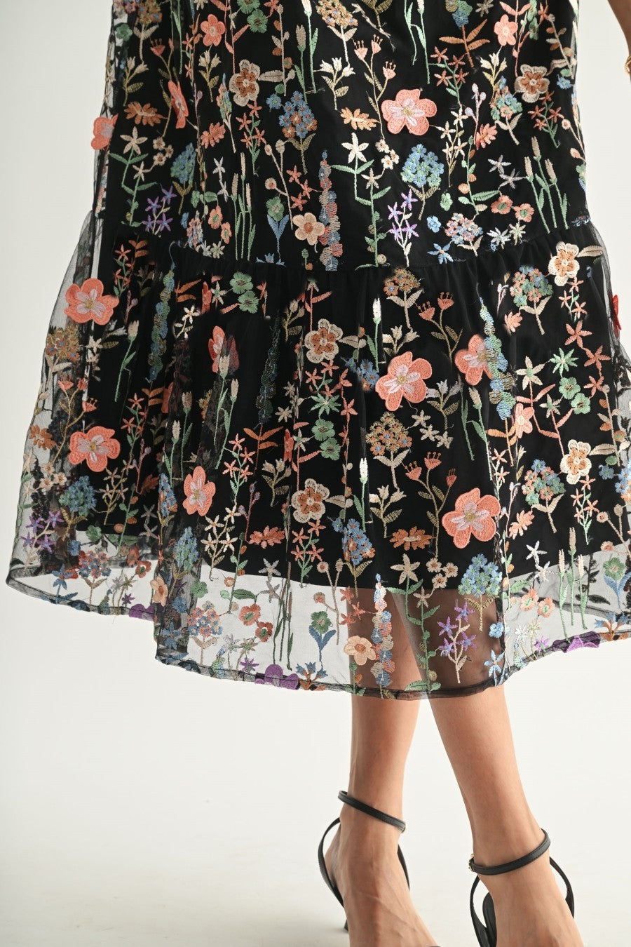 green emerald velvet dress Floral Embroidered Mesh Maxi Dress