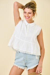 Swiss Dot Collared Blouse