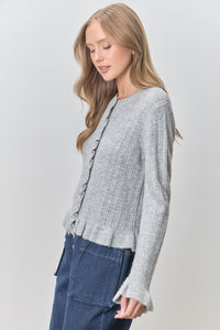 Ruffle Hem Button-Up Sweater