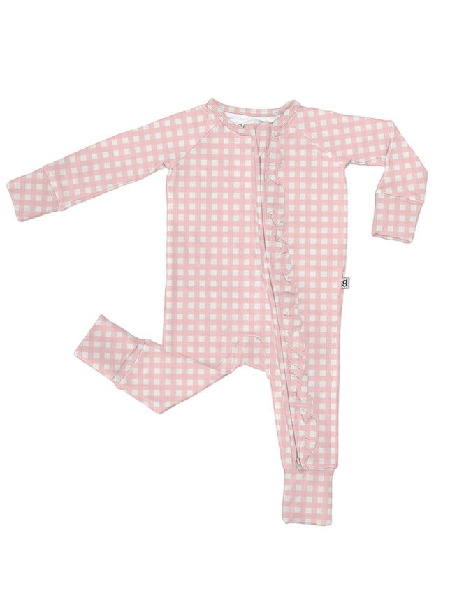 Pink Gingham Zipper Romper