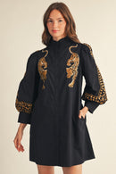 Leopard Embroidered Button Down Dress