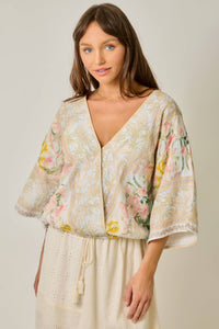 Border Print Kimono Top