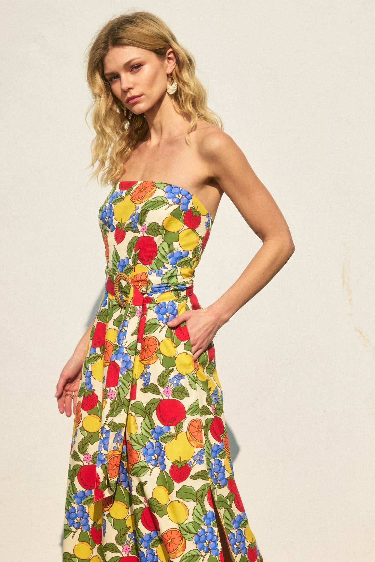 Fruit Printed Strapless Dress