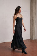 Asymmetric Waist Pleated Midi Dress