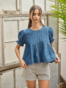 Denim Pleated Blouse