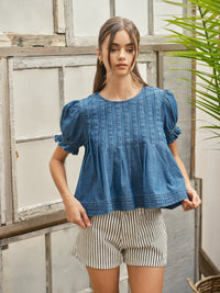Denim Pleated Blouse