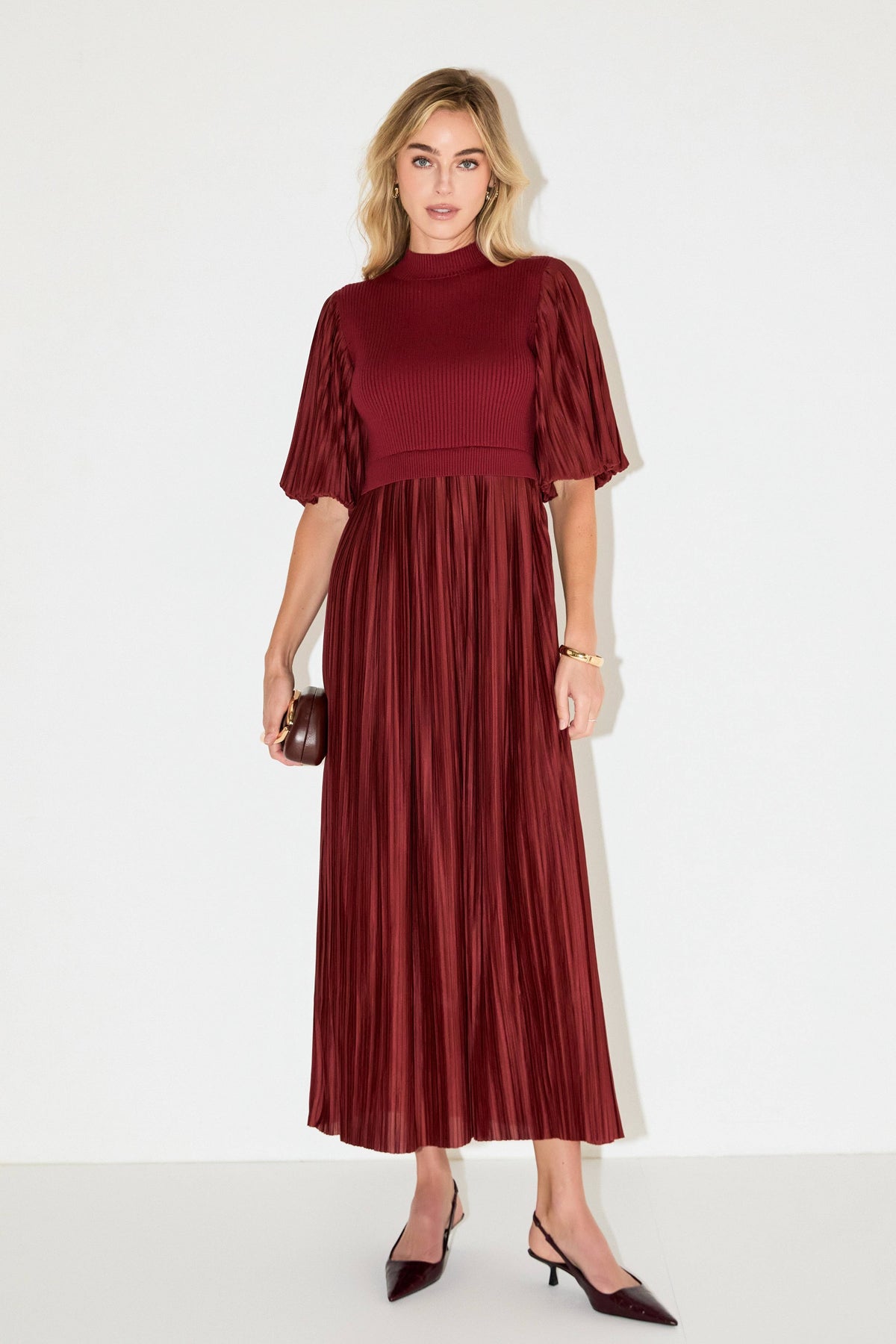 Pleated Mix Media Maxi Dress