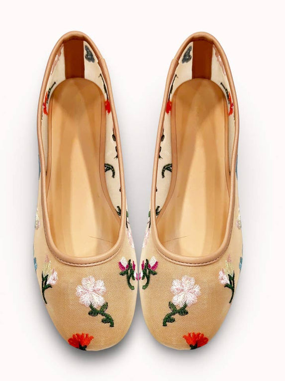 Floral Embroided Mesh Ballet Flat