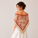 Sheer Floral Fringe Triangular Shawl