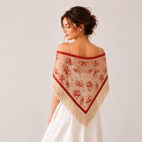 Sheer Floral Fringe Triangular Shawl