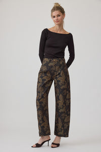 Dark Floral Barrel Jeans