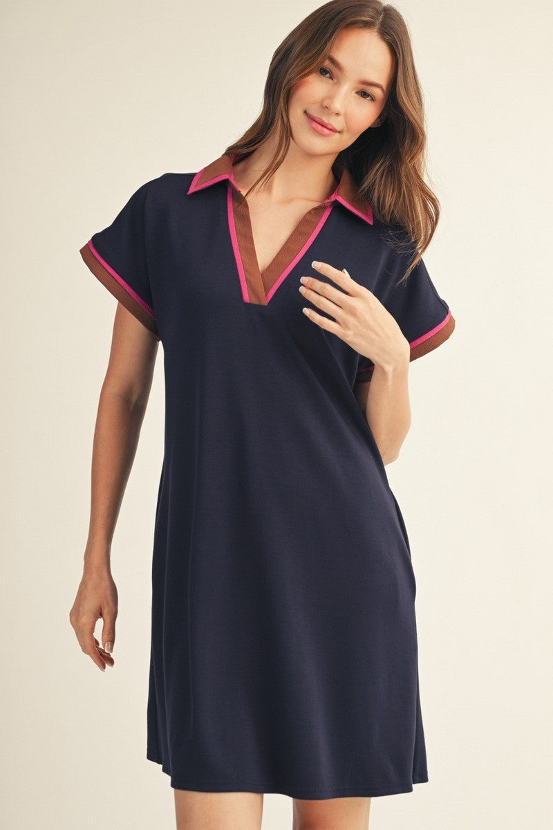 Contrast Accent Solid Mini Dress