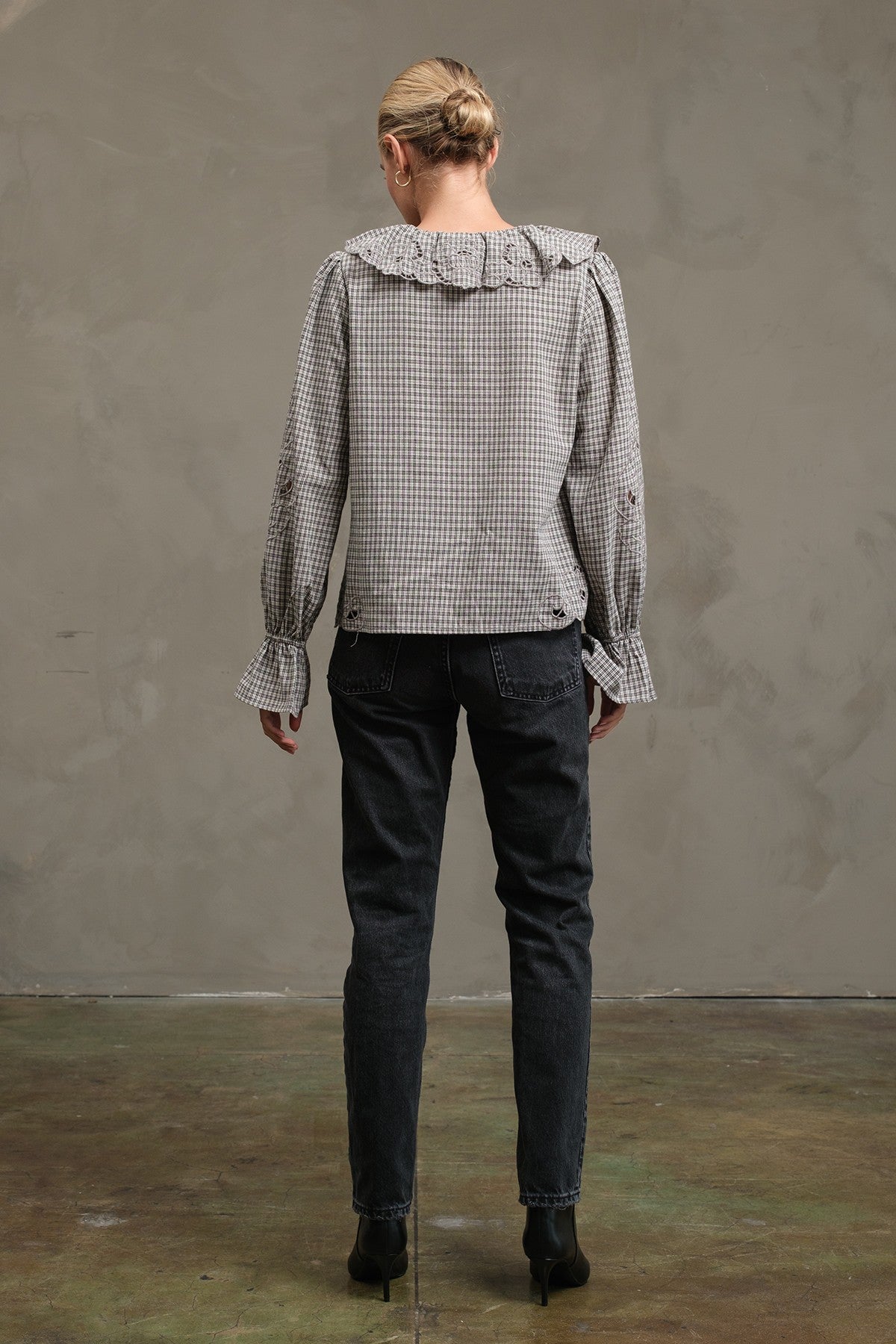 Ruffle Checkered Blouse