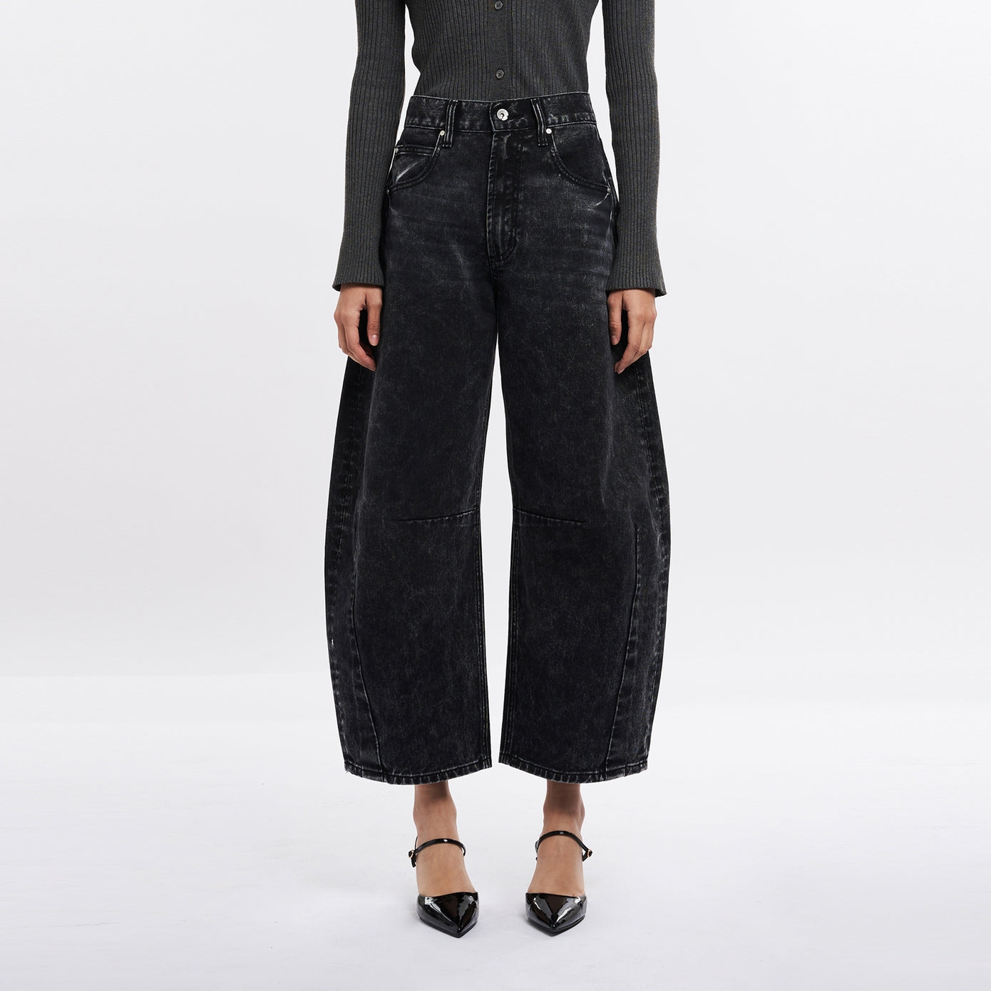 Super High Rise Black Barrel Jeans