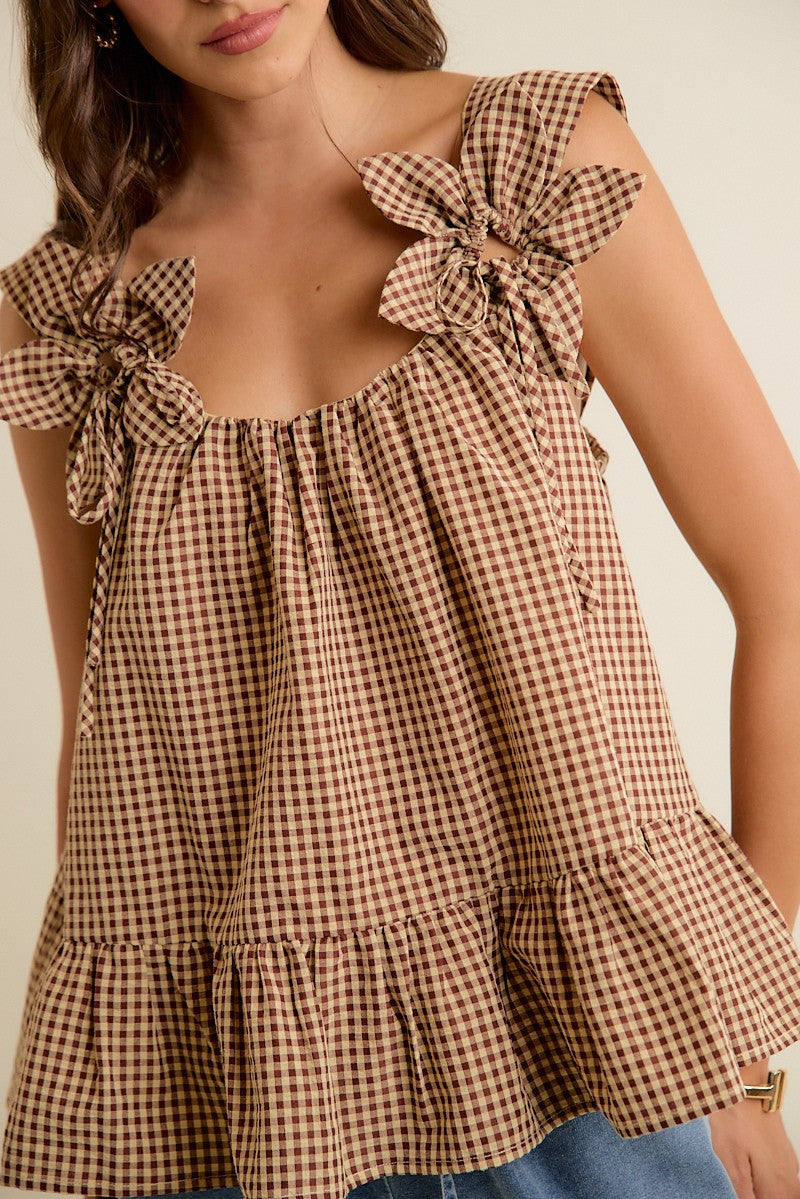Gingham Floral Applique Top