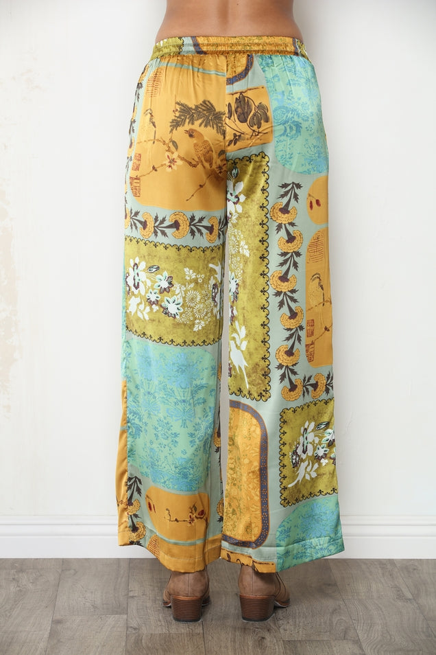 Golden Tapestry Satin Wide Leg Pant