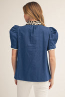 Leopard Detail Denim Blouse